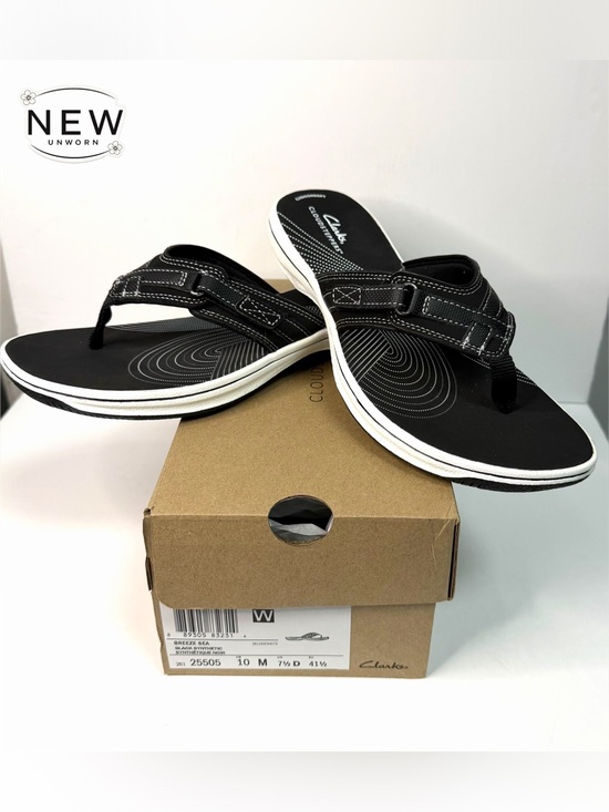 Clarks Shoes - NEW Clarks Breeze Sea Black Synthetic flip-flop Size 10M in Original Box.